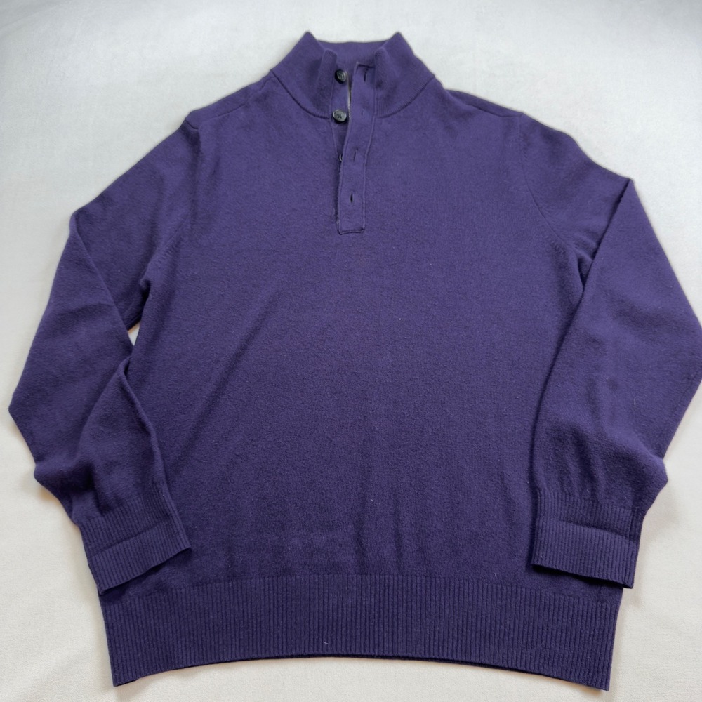 Banana Republic Mens Purple 100% Merino Wool Half Zip Mock Neck Sweater Lg